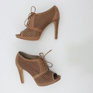 Vince Camuto Leather Peep Toe Lace Up High Heels